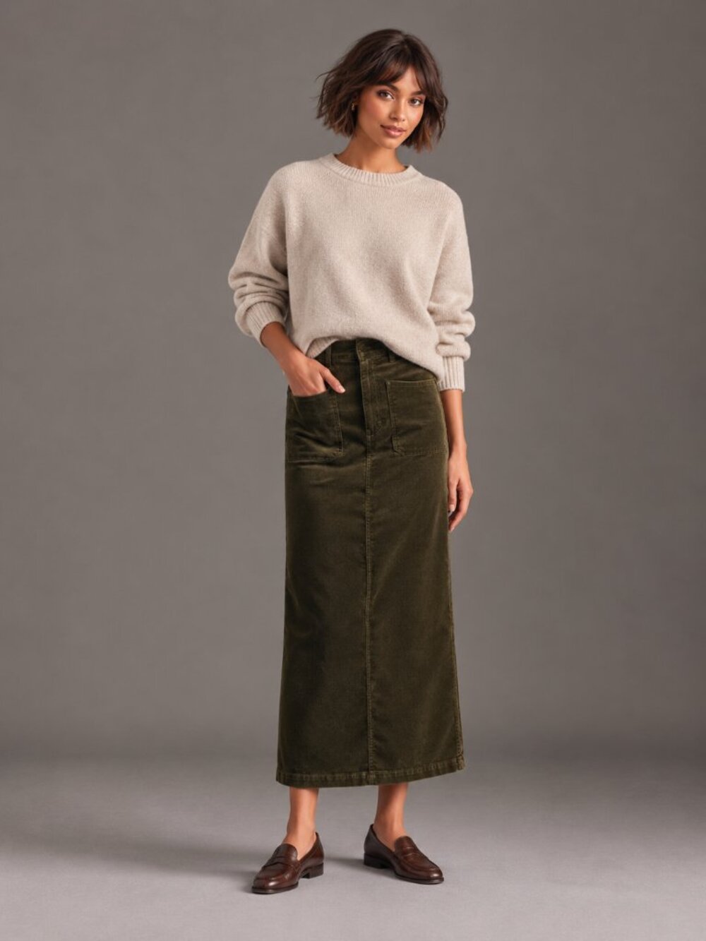 Anthropologie Maeve Colette Corduroy Maxi Skirt Dark Olive XXS NWT